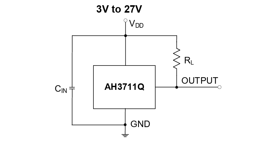 应用电路图 - Diodes Incorporated AH3711Q汽车霍尔效应闩锁